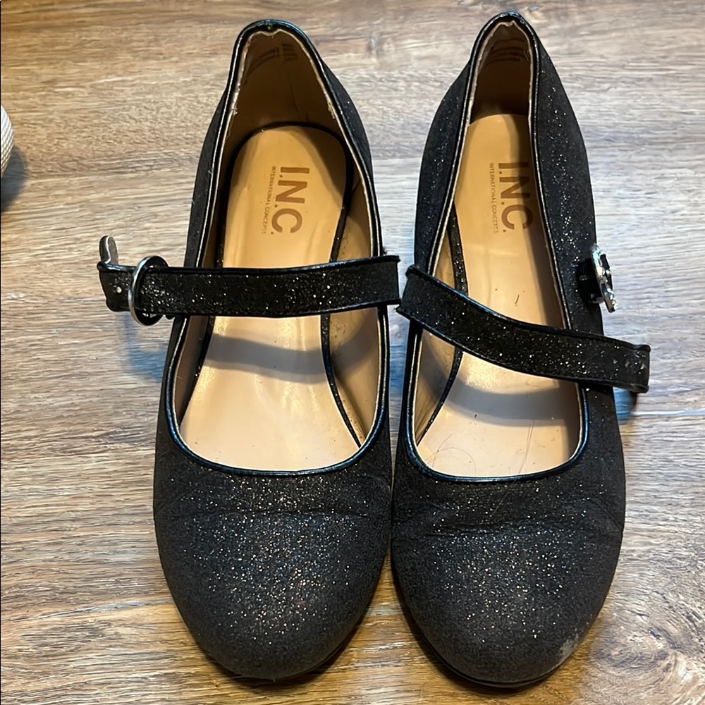 INC Black Glitter Mary Jane Flats